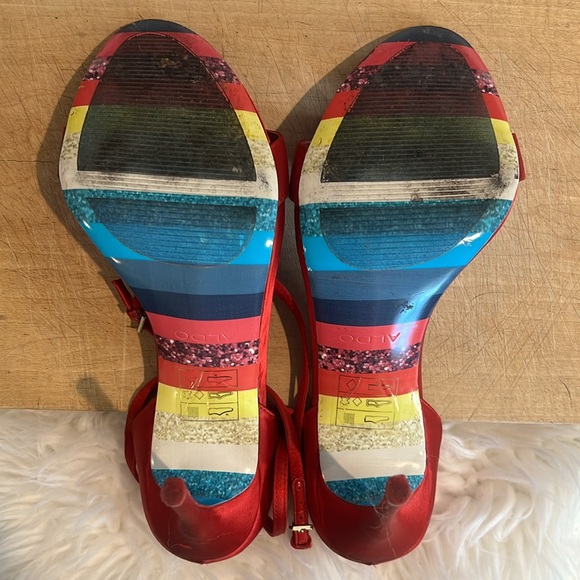 Aldo Red Satin One Strap Open Toe Wrap Heels - Picture 3 of 11